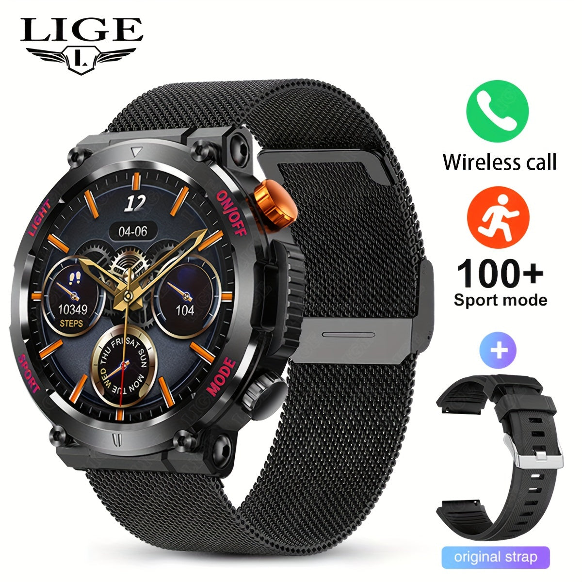 LIGE Smart Watch With 1.46" IPS High-definition Full Touch Screen/LED Lights/IP67 Waterproof/Customized Dials/Data/sports/sports Records/weather/information Reminders, Multi-functional Watches For Android And IPhone, Exquisit