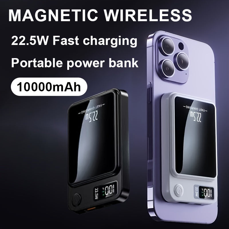 10,000mAh Magnetic Wireless Power Bank with Fast Charging of 22.5W/PD20W for iPhone15/14/13/12 & Android Phones, Portable Charger with USB/Type-C and LED Digital Display, Suitable for Outdoor Travel and Emergency Backup