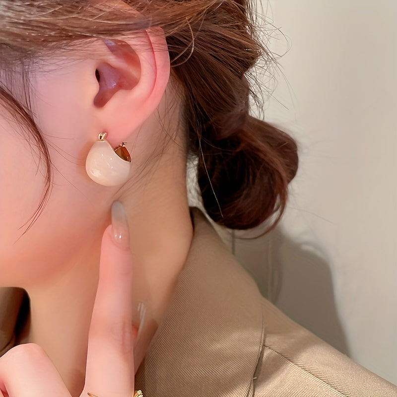Chunky Enamel Hoop Earrings Simple Japanese / Korean Style Copper 18K Gold Plated Jewelry Trendy Female Gift