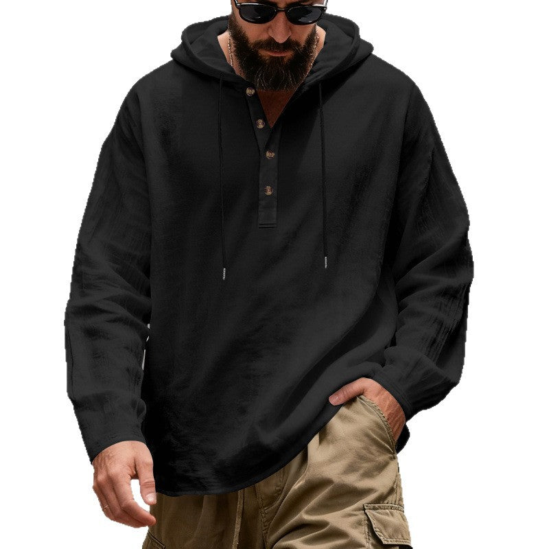 Loose-fit Breathable Long-sleeve Linen Hoodie For Men