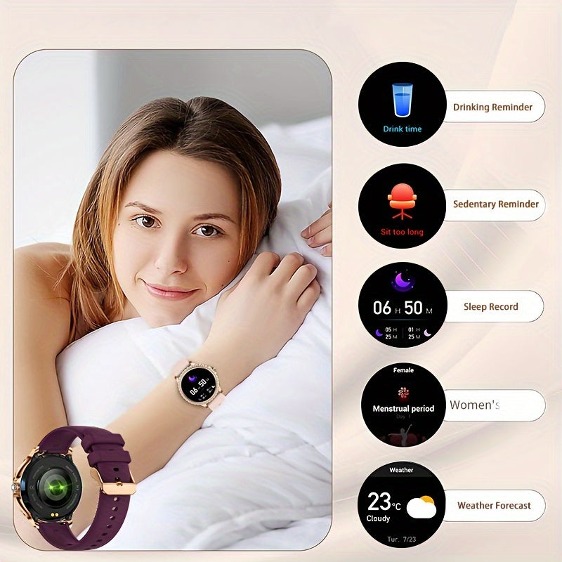 Smart Watch, Full Touch Smart Watches for Android & iPhone Compatible,(Answer/Make Call) Smart Fitness Tracker Watch for Women/Man Smartwatch with Sports/Step, Ideal for Gift (Include Bands:Dark Pink + Wine Red + Light Purple