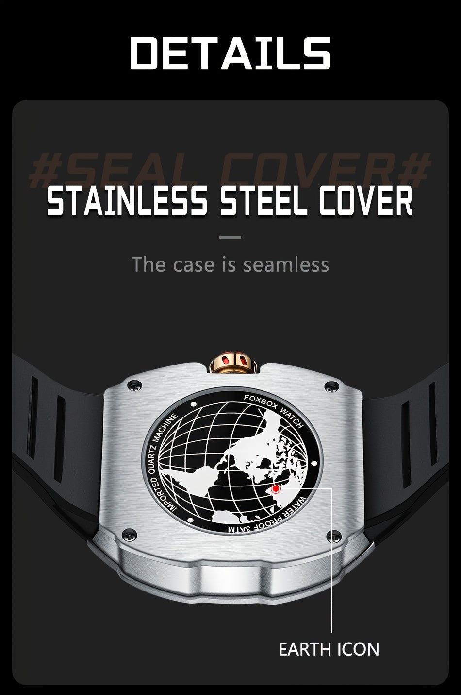 ساعة فوكس بوكس ​​كوارتز للرجال مقاومة للماء، ساعة رياضية من السيليكون مع التاريخ