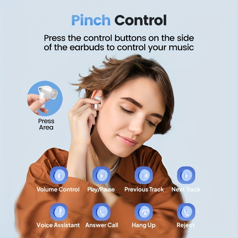 50H Playtime Smart Wireless Earbuds 5.3 with Touch Screen Charging Case - Bass Stereo Earphones with Mic for Sports, Work, Android/Phones