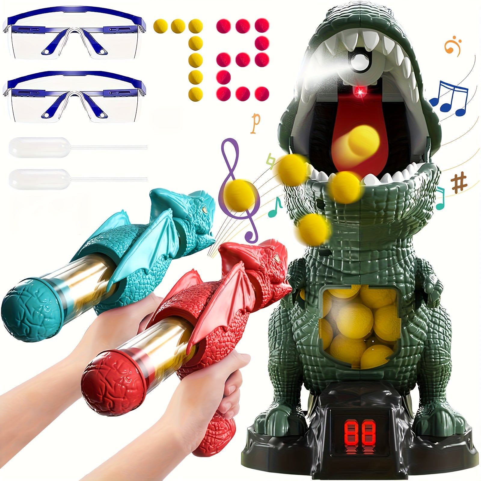 BZX Dinosaur Shooting Toy, Dinosaur Toys For Kids 5-7, 2 Air Pump Guns And 72 Foam Bullets, Hand-Eye Coordination Exercise Toy Gun, Kids Toys For 4, 5, 6, 7, 8, 9 Year Olds, Easter Gifts For Kids