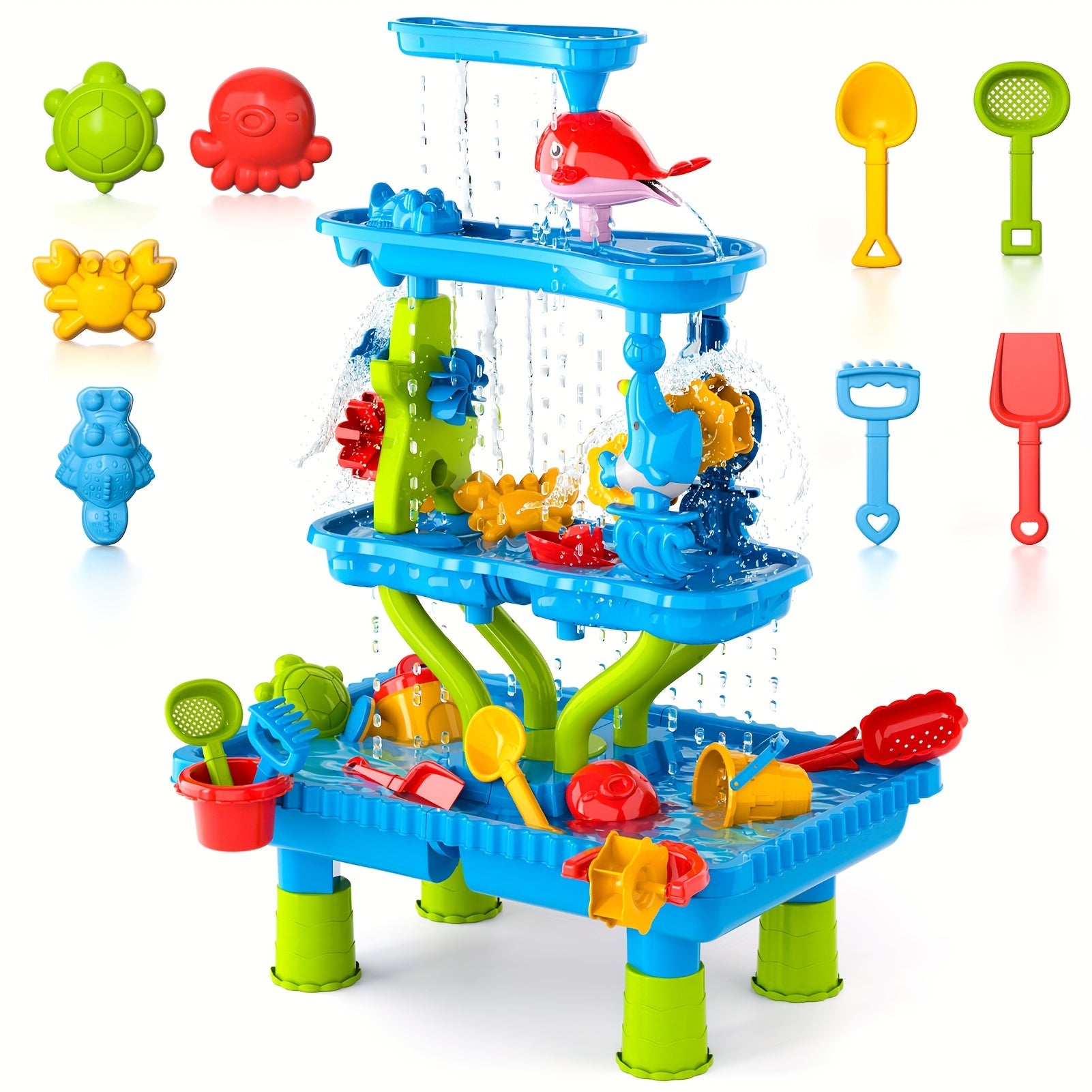 Kids Water Table For Kids 3-5, 4-Tier Water Table Outdoor Toys For Kids Boys Girls, Water Sand Activity Tables Summer Outdoor Toys For Outside Backyard For Age 3-5