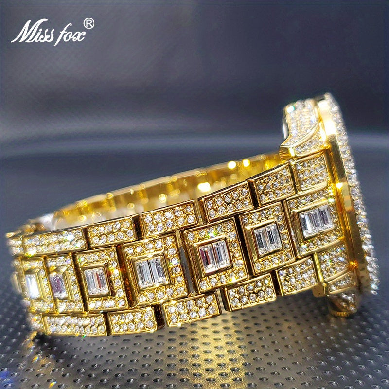 ساعات MISSFOX الأنيقة المصنوعة من الألماس الصناعي، ساعات كوارتز مقاومة للماء بأرقام عربية للرجال والنساء