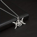 Moon Pentagram Round Pendant Necklace Stainless Steel Amulet Necklaces Jewelry