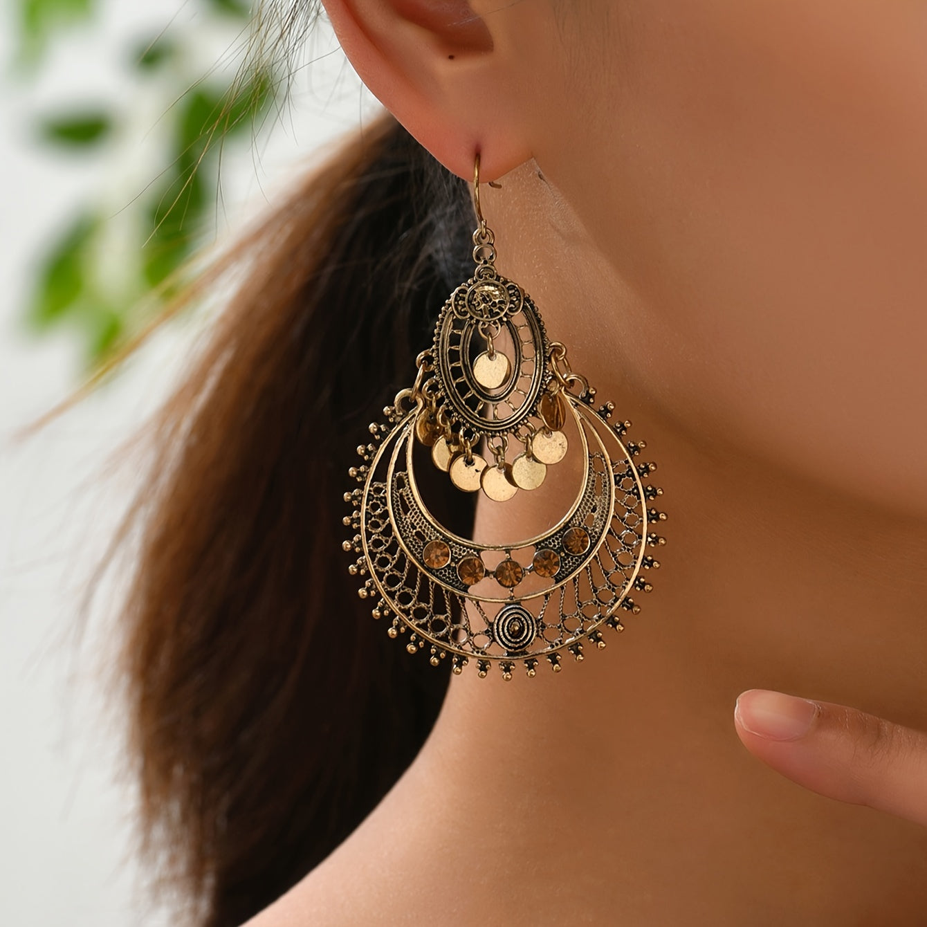 Exquisite Hollow Retro Bohemian Dangle Earrings - Zinc Alloy, Hypoallergenic, Nickel-Free Jewelry for Sensitive Skin - Unique Gift for Women, Perfect for Holiday Party, Engagement, and Everyday Wear