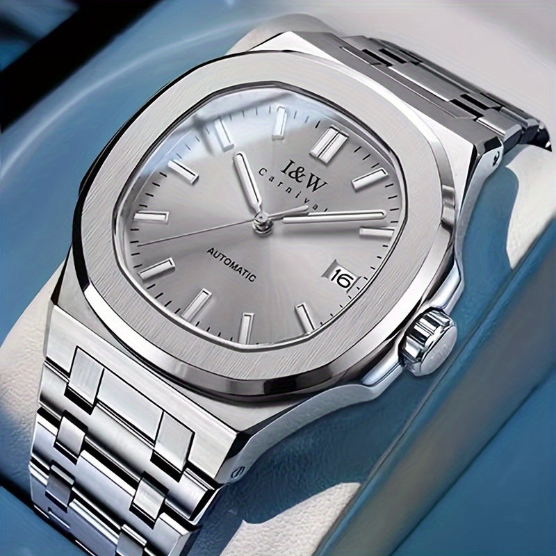 I&W CARNIVAL Men's Automatic Mechanical Watches, Waterproof Strong Luminous Full Steel Auto Date Watch