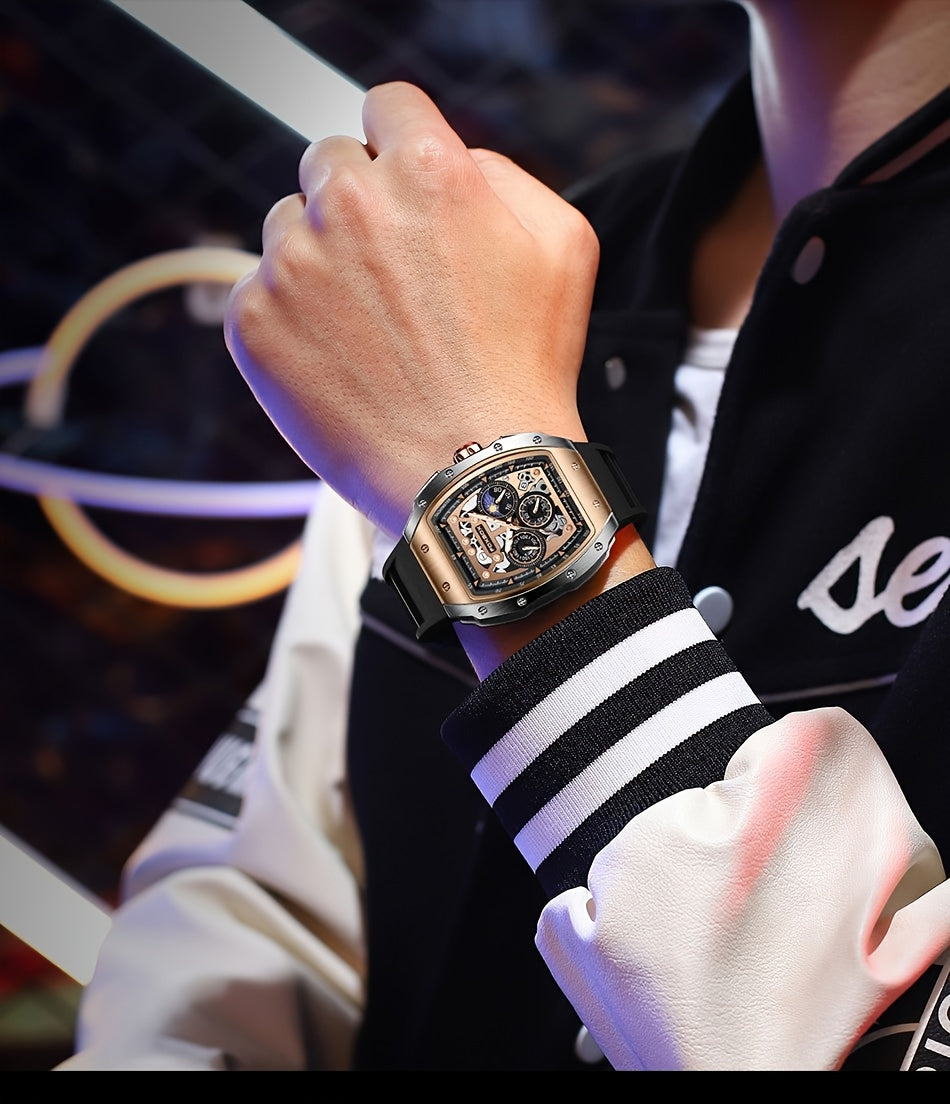 ساعة فوكس بوكس ​​كوارتز للرجال مقاومة للماء، ساعة رياضية من السيليكون مع التاريخ