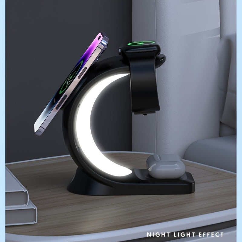 Wireless Charging Station - A Three-in-one Wireless Charging Dock For Watches, Earphones, And Mobile Phones, Suitable For IWatch 8/7/SE/6/5/4/3/2, IPhone 15 14 13 12 Pro Max, With Adjustable Night Light Bedside Lamp And Color