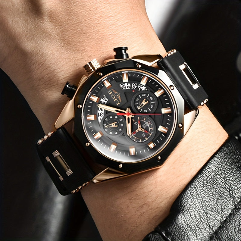 LIGE New Fashion Men's Watch. Chronograph Calendar luminous Quartzwatch. Outdoor Casual Waterproof Sports Watches. Suitable for giving to  Men.