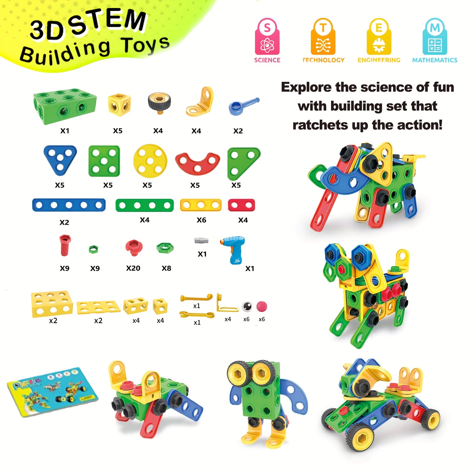 [STEM Toys] 195pcs Educational STEM Toys, Building Blocks Toys For Kids 3+ Years Old, Building Toys With Storage Box For Kids Creative Activities Games, Halloween Christmas Gifts Party Gifts For Kids