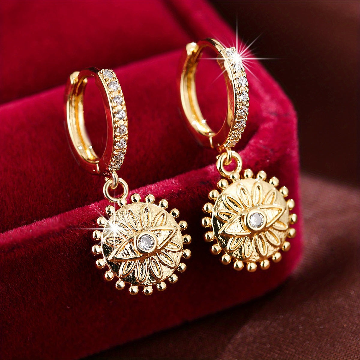 Sparkling Zircon Decor Dangle Earrings Minimalist Style Copper 18K Plated Jewelry Exquisite Female Gift