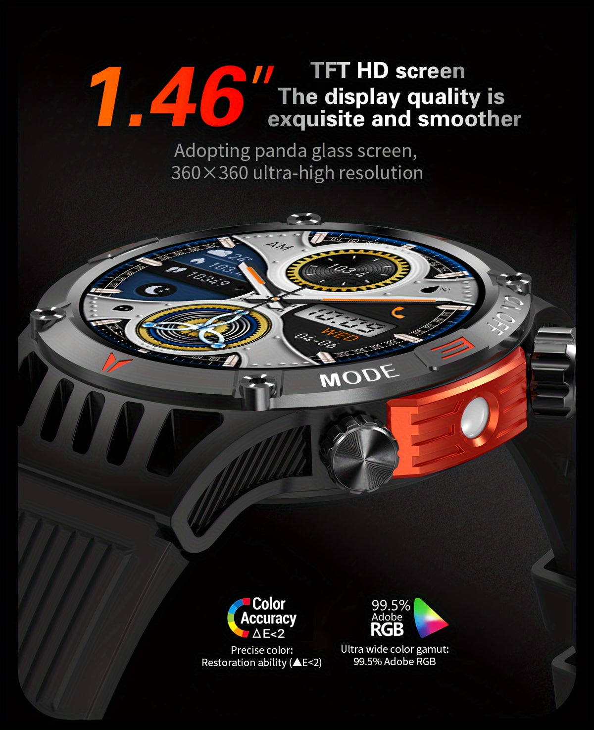 ساعة ذكية QTLJJBY لاسلكية للرد على المكالمات وSOS ساعة رياضية خارجية LED IP68 بوصلة متتبع اللياقة البدنية عداد الخطوات شاشة عرض رسائل الوسائط المتعددة، مناسبة للهواتف المحمولة، ساعات ذكية للرجال والنساء كهدية