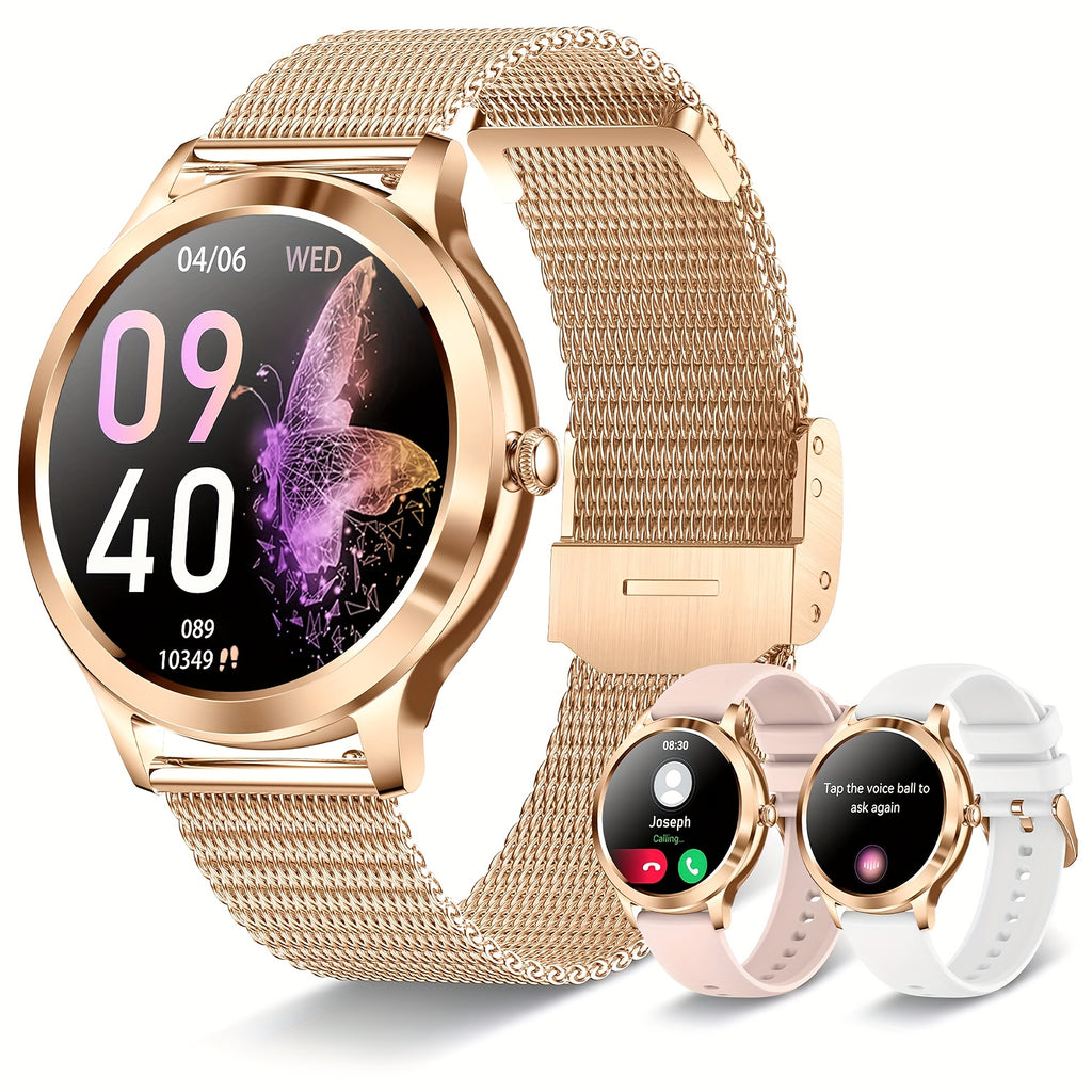 Smart Watch Gift for Women 1.32 inch Full Touch Screen Smart Call Watch with Answer and Make Call for iPhone and Android Phones  Message Push Fitness Tracking Watch Pedometer  Distance  Calories  Sports Modes Sports Smart Bra