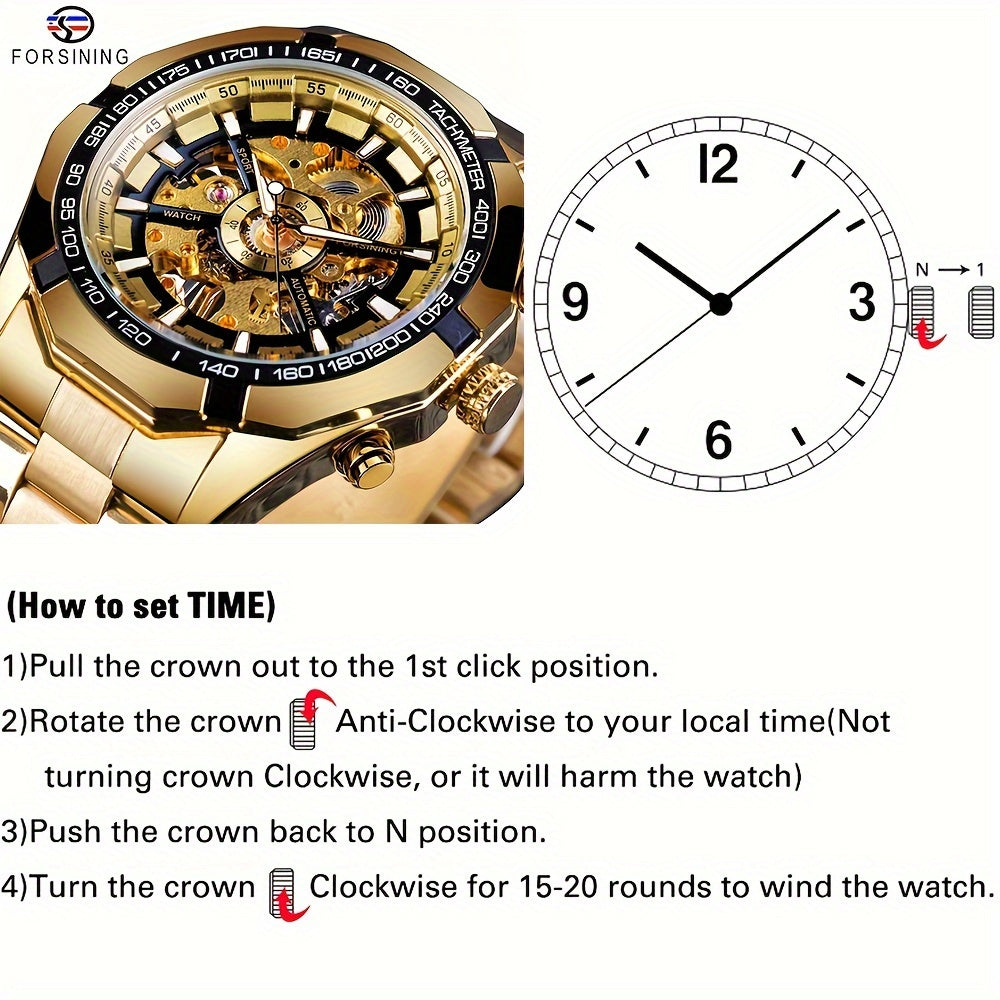 Forsining Stainless Steel Business Men's Automatic Mechanical Watches, Fashion Luminous Hollow Sport Wrist Watch, Ideal choice for Gifts