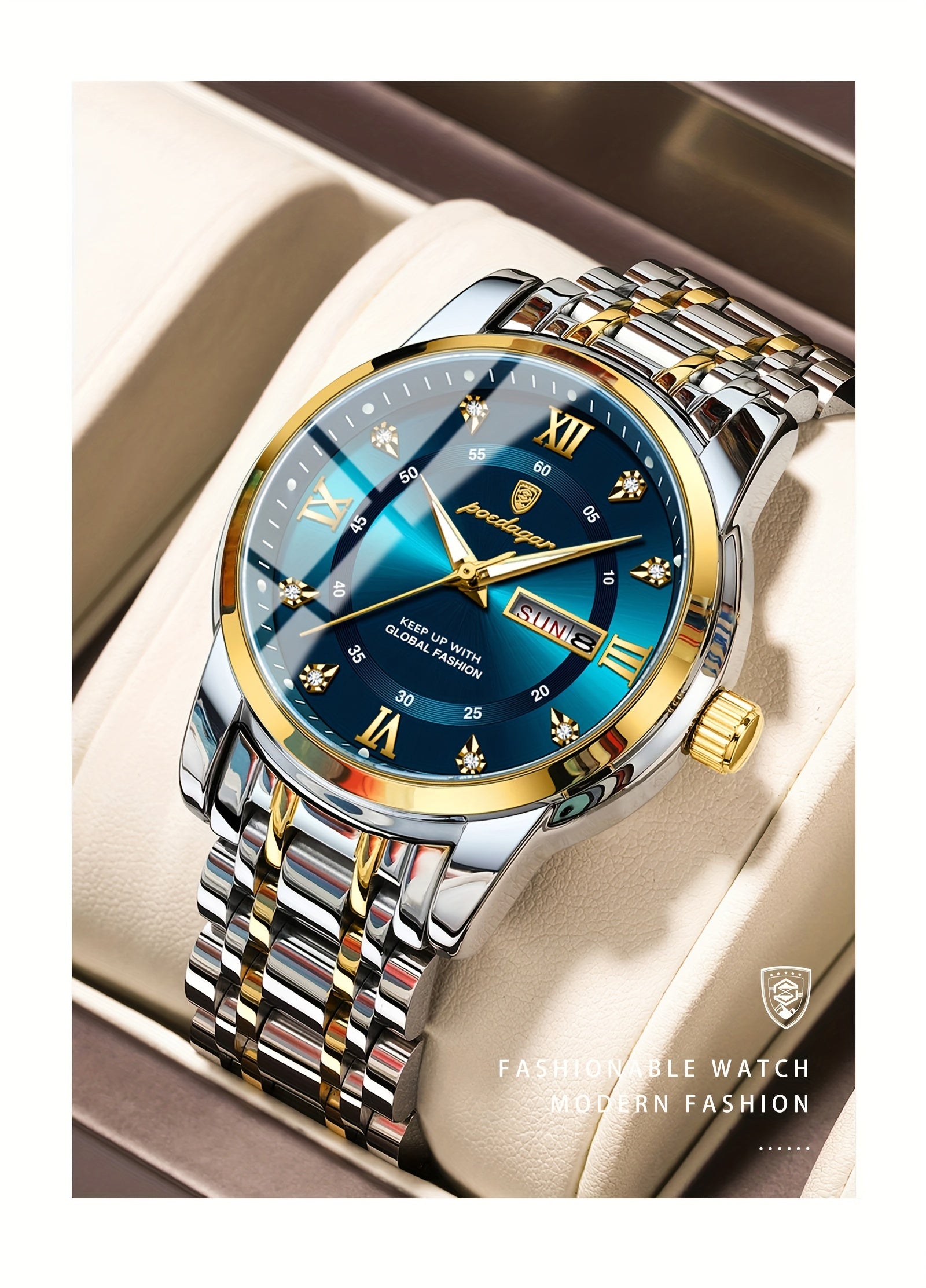 ساعة كوارتز أنيقة مقاومة للماء ومضيئة من الفولاذ المقاوم للصدأ للرجال