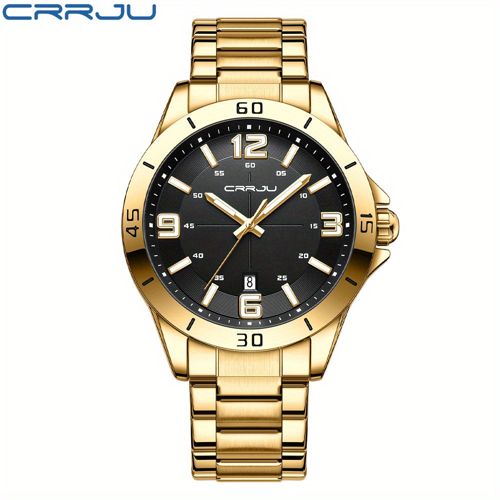 CRRJU Brand Men Watches Business Quartz Watch Men's Stainless Steel Band 1181.1inch Waterproof Date Wristwatches, Ideal choice for Gifts
