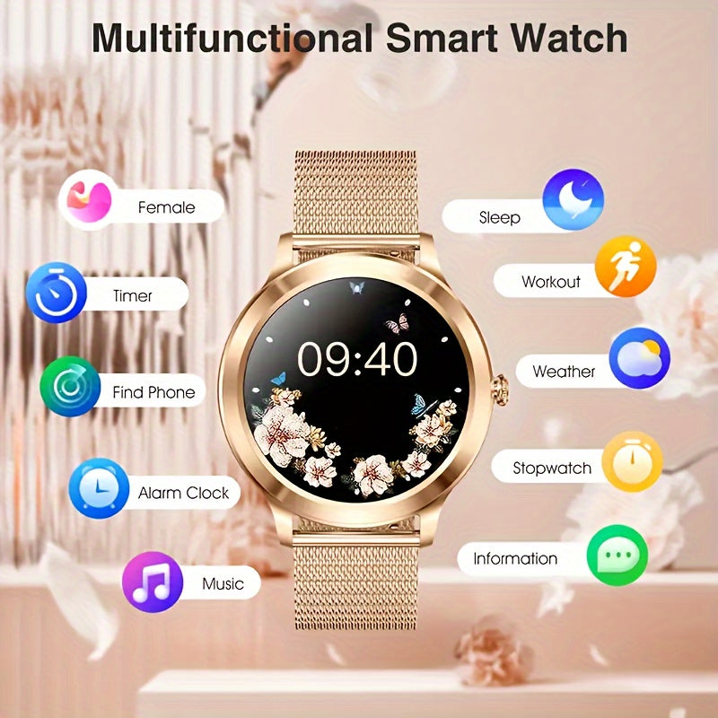 Smart Watch Gift for Women 1.32 inch Full Touch Screen Smart Call Watch with Answer and Make Call for iPhone and Android Phones  Message Push Fitness Tracking Watch Pedometer  Distance  Calories  Sports Modes Sports Smart Bra