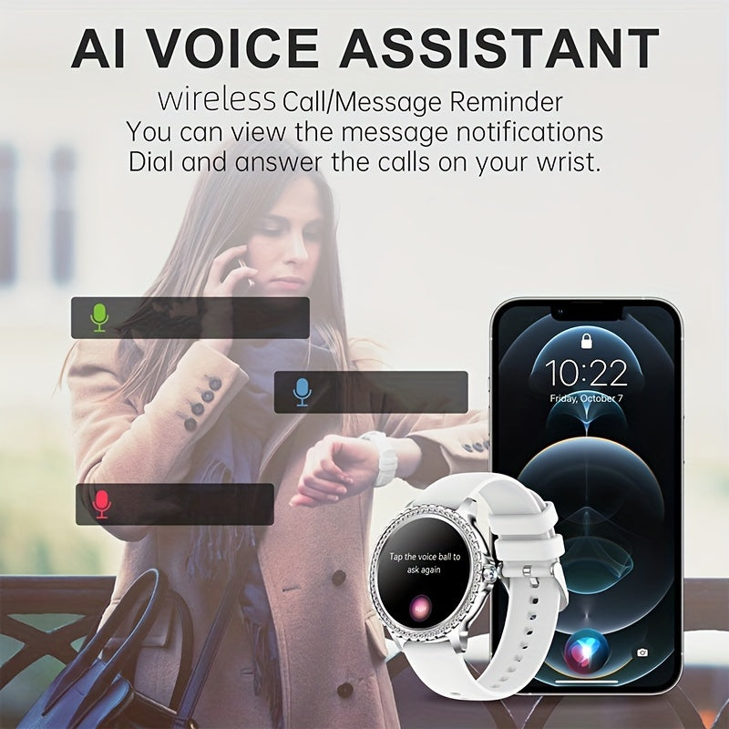 ساعة ذكية، ساعات ذكية تعمل باللمس بالكامل متوافقة مع أندرويد وآيفون، (الرد على المكالمات/إجرائها) ساعة ذكية لتتبع اللياقة البدنية للنساء/الرجال مع ساعة ذكية رياضية/خطوة، مثالية للهدايا (تشمل الأشرطة: فضي + بيج + وردي فاتح)