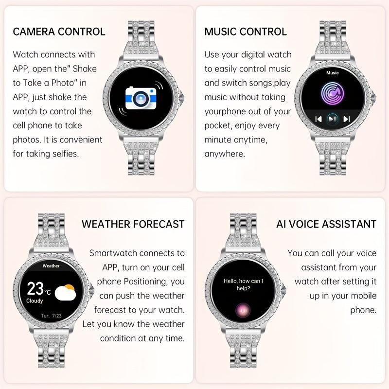 ساعة ذكية، ساعات ذكية تعمل باللمس بالكامل متوافقة مع أندرويد وآيفون، (الرد على المكالمات/إجرائها) ساعة ذكية لتتبع اللياقة البدنية للنساء/الرجال مع ساعة ذكية رياضية/خطوة، مثالية للهدايا (تشمل الأشرطة: فضي + بيج + وردي فاتح)