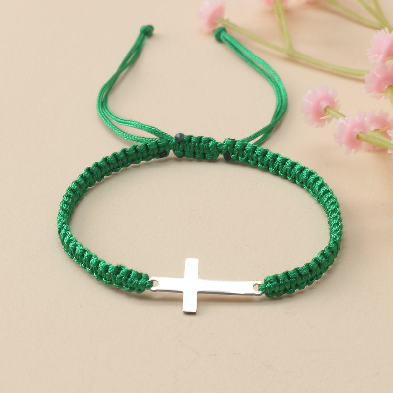 1pc Hand Woven Adjustable Stainless Steel Cross Bracelet Men's Hand Jewelry