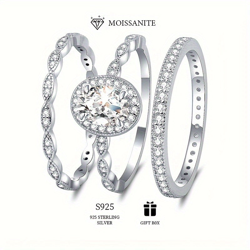 1ct Moissanite Promise Stacking Rings 925 Sterling Silver Engagement/ Wedding Rings Evening Party Decor With Certificate & Gift Box