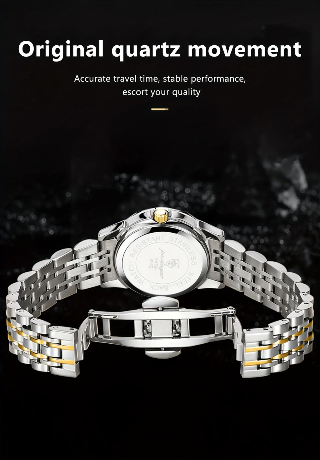 ساعة كوارتز أنيقة مقاومة للماء ومضيئة من الفولاذ المقاوم للصدأ للرجال