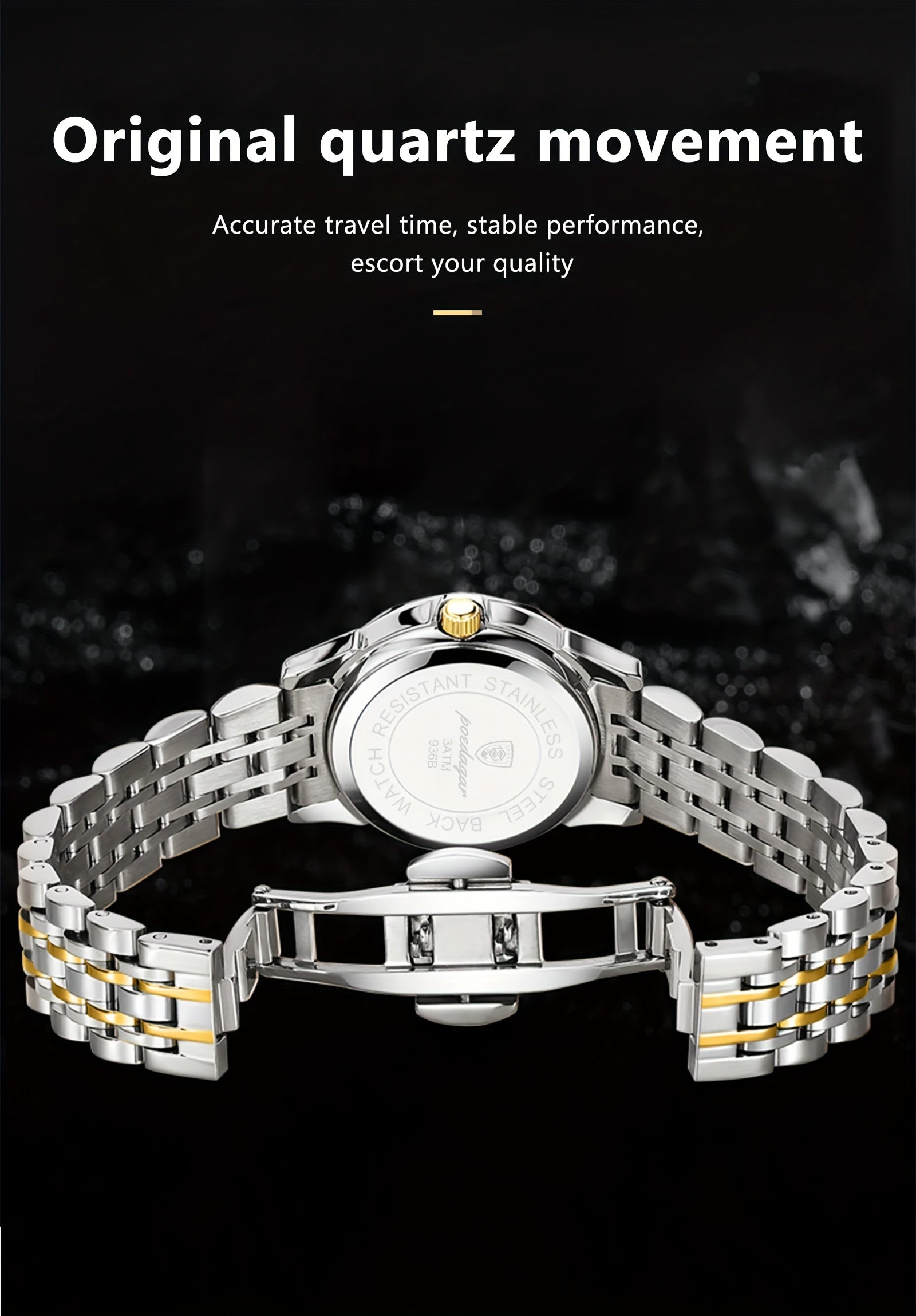 ساعة كوارتز أنيقة مقاومة للماء ومضيئة من الفولاذ المقاوم للصدأ للرجال