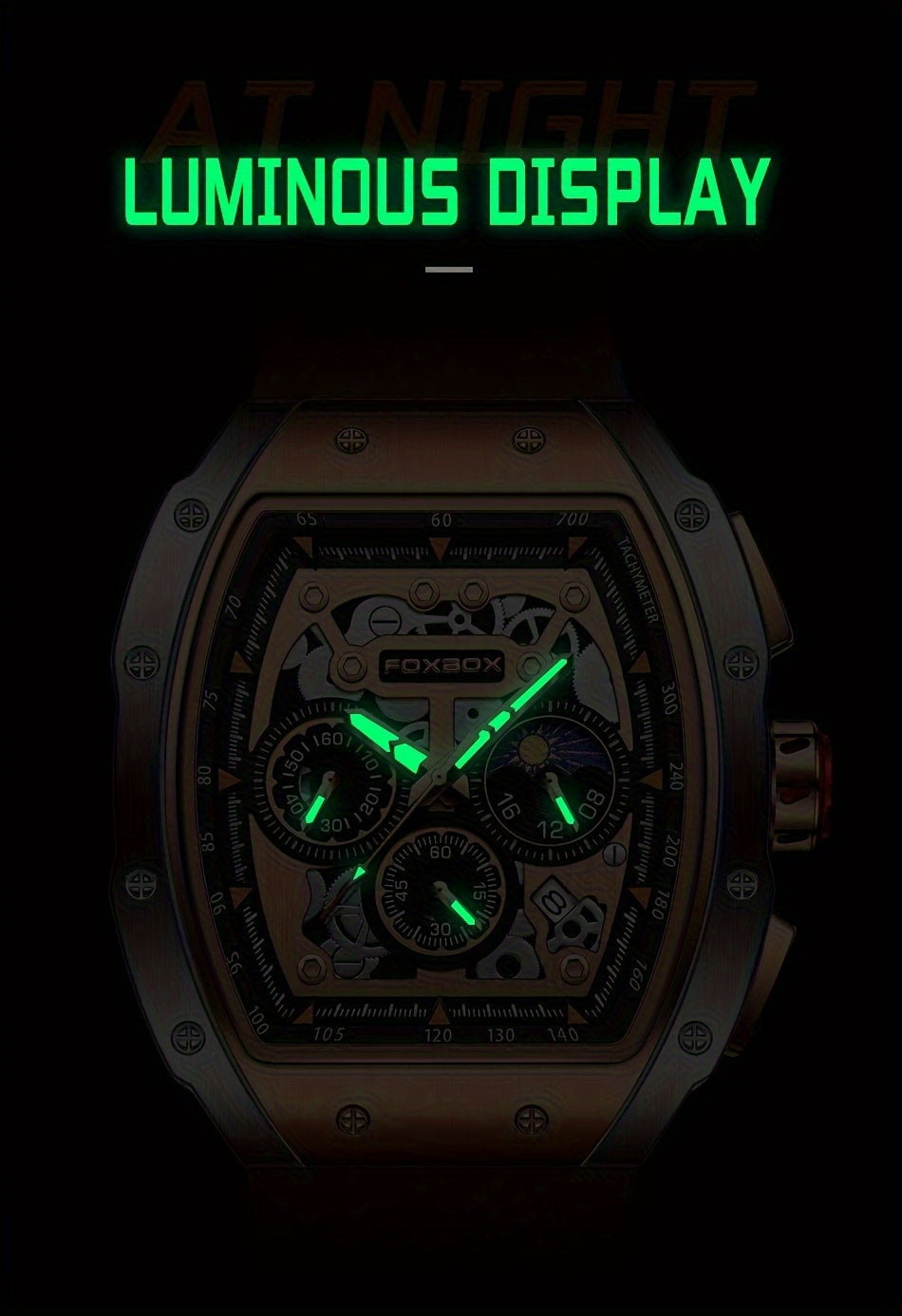 ساعة فوكس بوكس ​​كوارتز للرجال مقاومة للماء، ساعة رياضية من السيليكون مع التاريخ