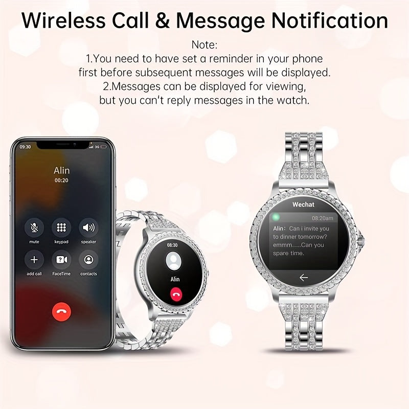 ساعة ذكية، ساعات ذكية تعمل باللمس بالكامل متوافقة مع أندرويد وآيفون، (الرد على المكالمات/إجرائها) ساعة ذكية لتتبع اللياقة البدنية للنساء/الرجال مع ساعة ذكية رياضية/خطوة، مثالية للهدايا (تشمل الأشرطة: فضي + بيج + وردي فاتح)