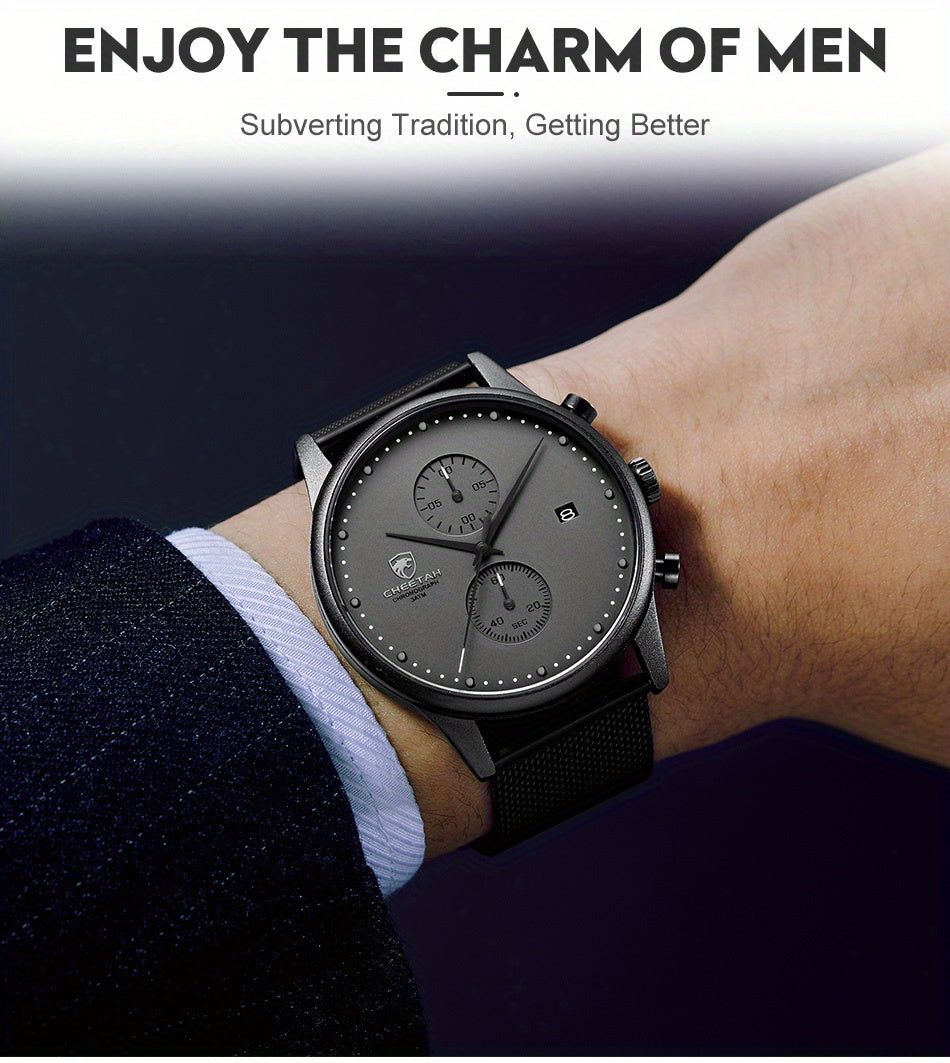 New CHEETAH Brand Fashion Casual Men Watches Chronograph Quartz Stainless Steel Mesh Waterproof Sports Clock with Auto Date