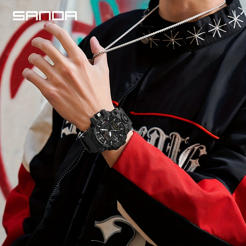 Stylish SANDA Waterproof Multi-Functional Watch for Men - Wrist Watches with Date Display, Alarm, Stopwatch, and LED Light - Perfect for Outdoor Activities