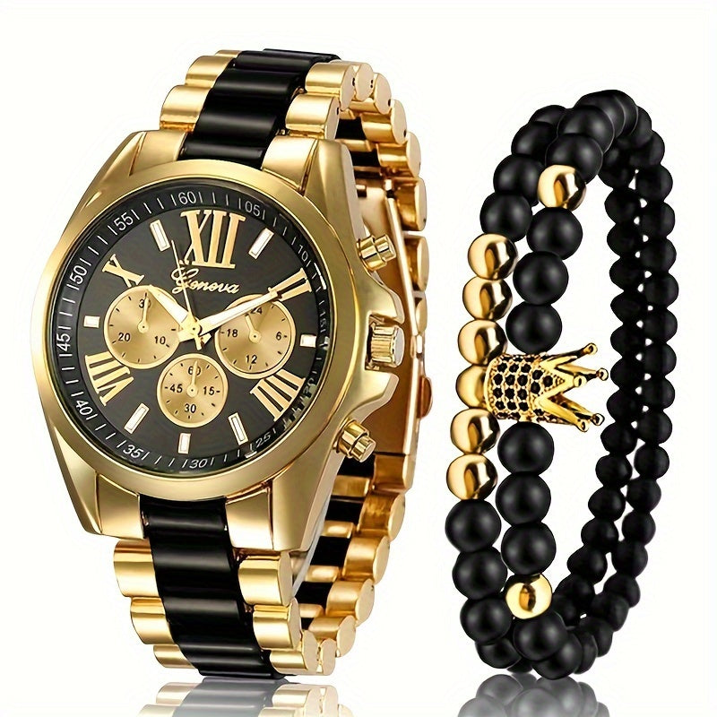 2pcs/set - Premium Mens Dual-Purpose Watch Set - Fashion Sports & Business Quartz Watches with Stainless Steel Bracelets - Durable & Stylish