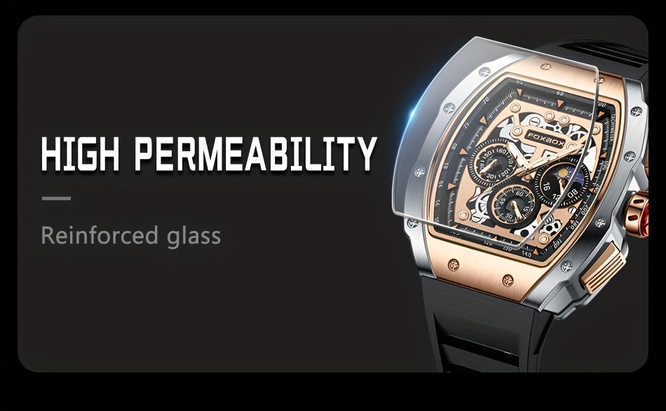 ساعة فوكس بوكس ​​كوارتز للرجال مقاومة للماء، ساعة رياضية من السيليكون مع التاريخ