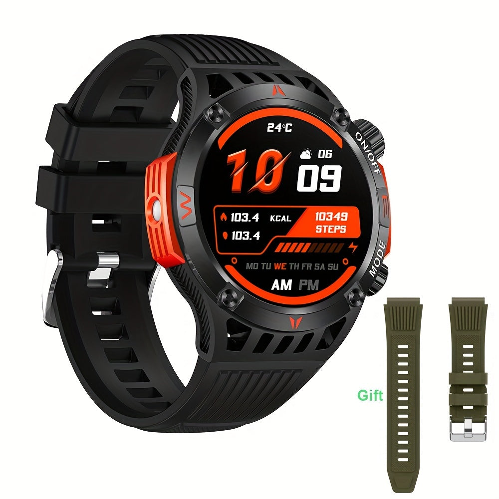 Military Smart Watch For Men Answer/Make Call, Outdoor Waterproof Tactical Sports Smartwatch With LED Flashlight Compass, Sleep Monitor Fitness Tracker Watches For IP Android Phone