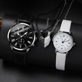 4pcs/set Romantic Couples Watch & Necklace Set - Stylish Quartz Watches with Adjustable Leather Bands & Matching Heart Pendants, Perfect Valentines Day Gift for Lovers
