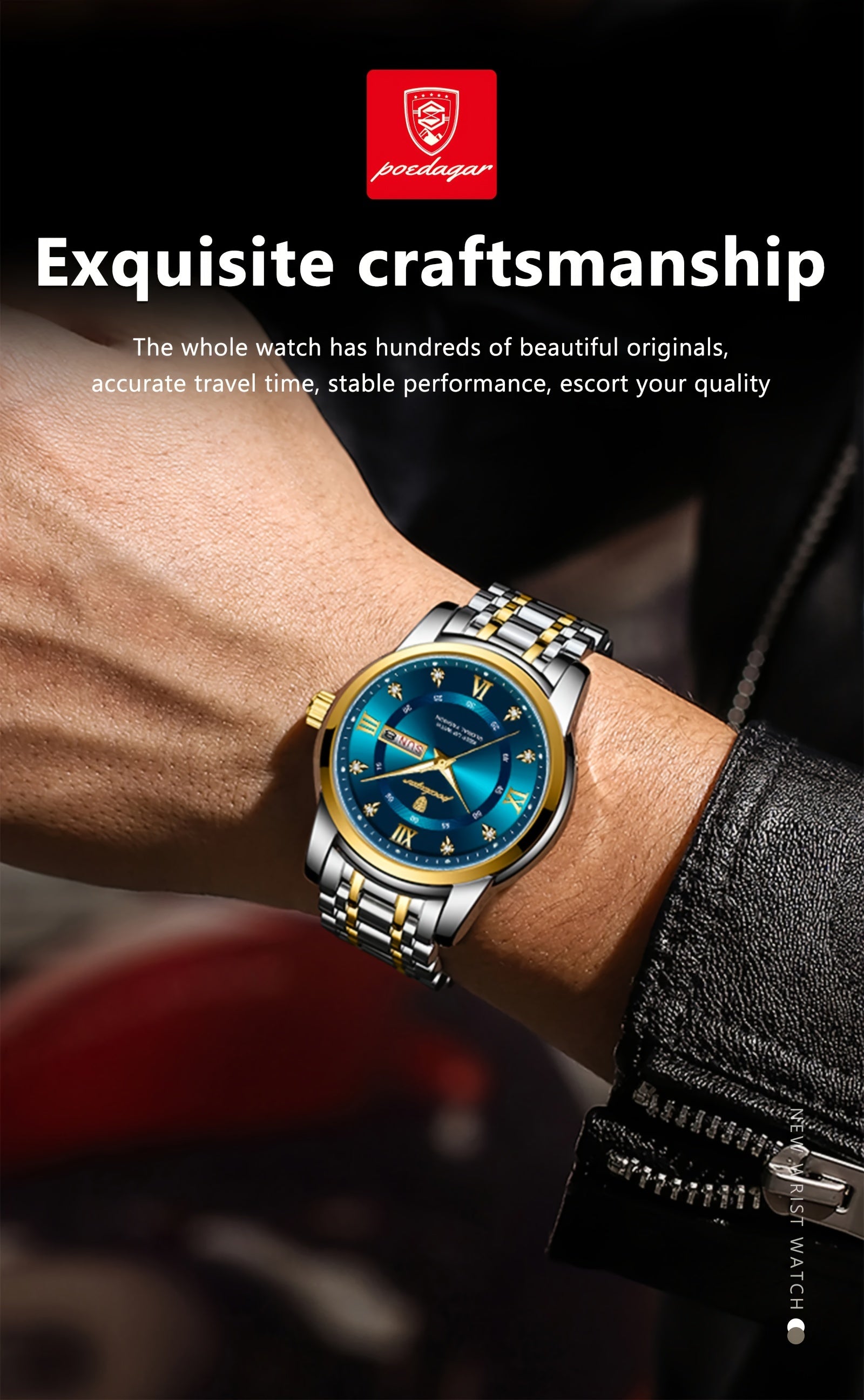 ساعة كوارتز أنيقة مقاومة للماء ومضيئة من الفولاذ المقاوم للصدأ للرجال