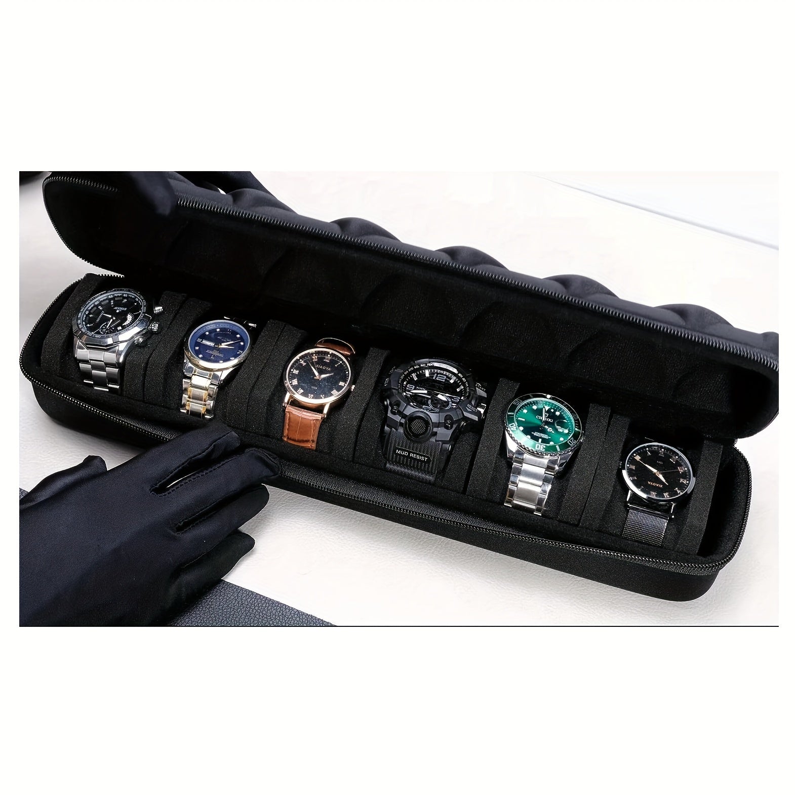6-Watch Storage Case - Durable Hard-Shell Protection, Spacious Interior, Plush Soft Pillow - Portable Travel Case for Watches, Ideal for Home Storage and Organization