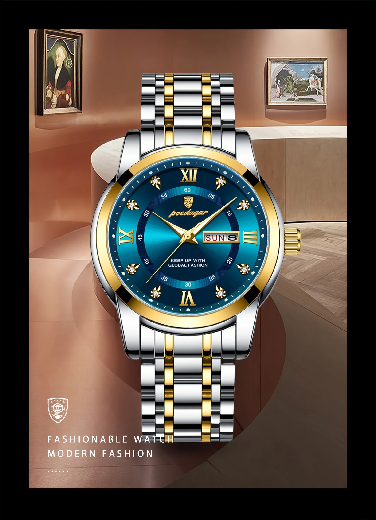 ساعة كوارتز أنيقة مقاومة للماء ومضيئة من الفولاذ المقاوم للصدأ للرجال