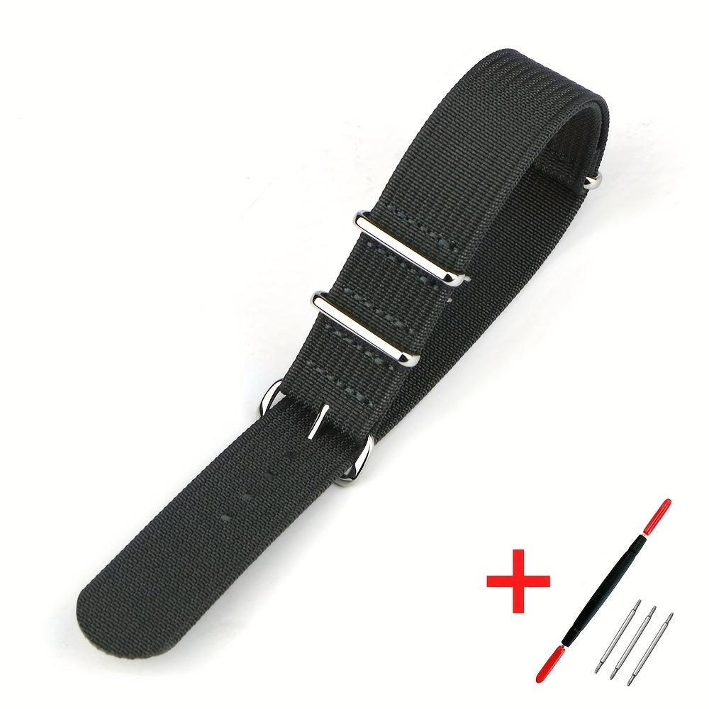 [Military-Style Watch Strap] Durable Military-Style Ribbed Watch Strap | 18mm 20mm 22mm Nylon Braid Ballistic Fabric with Metal Buckle, Adjustable Fit for Men's & Women's Watches - Black, Brown, Orange, Gray, Green, Beige, Wh