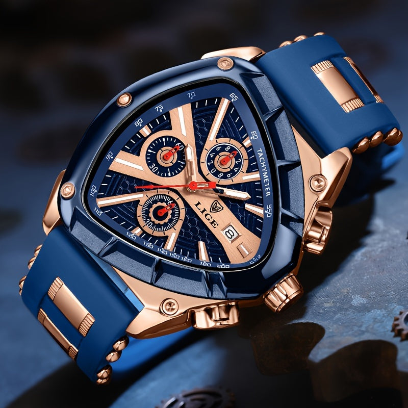 Sports Triangle Mens Watches, Luminous Pointers Fashion Rubber Strap Waterproof Irregular Quartz Wristwatch