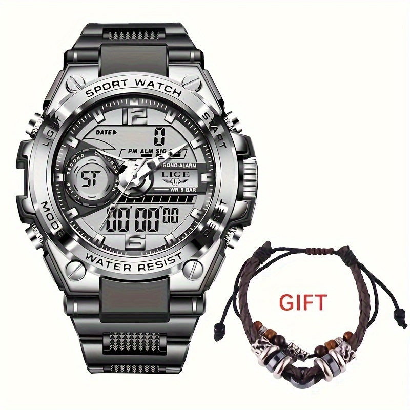 LIGE Electronic Watches For Men Luxury Sport Chronograph Alarm WristWatch Quartz Big Clock Digital Male Watch