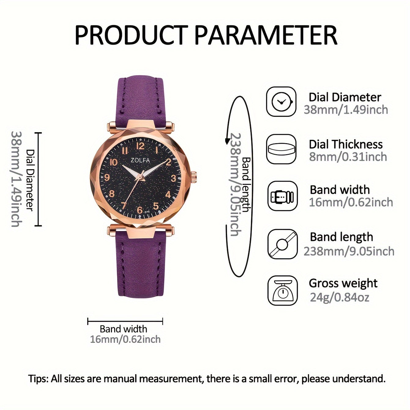 6pcs Purple Quartz Watches For Women Pu Leather Wrist Watch Alloy Pointer Jewelry Set Great Gift For Her Mom Girlfriend Gifts For Eid