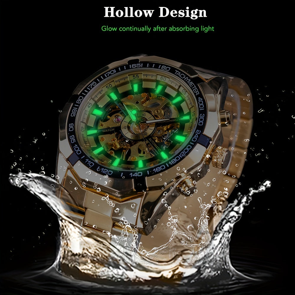 Forsining Stainless Steel Business Men's Automatic Mechanical Watches, Fashion Luminous Hollow Sport Wrist Watch, Ideal choice for Gifts