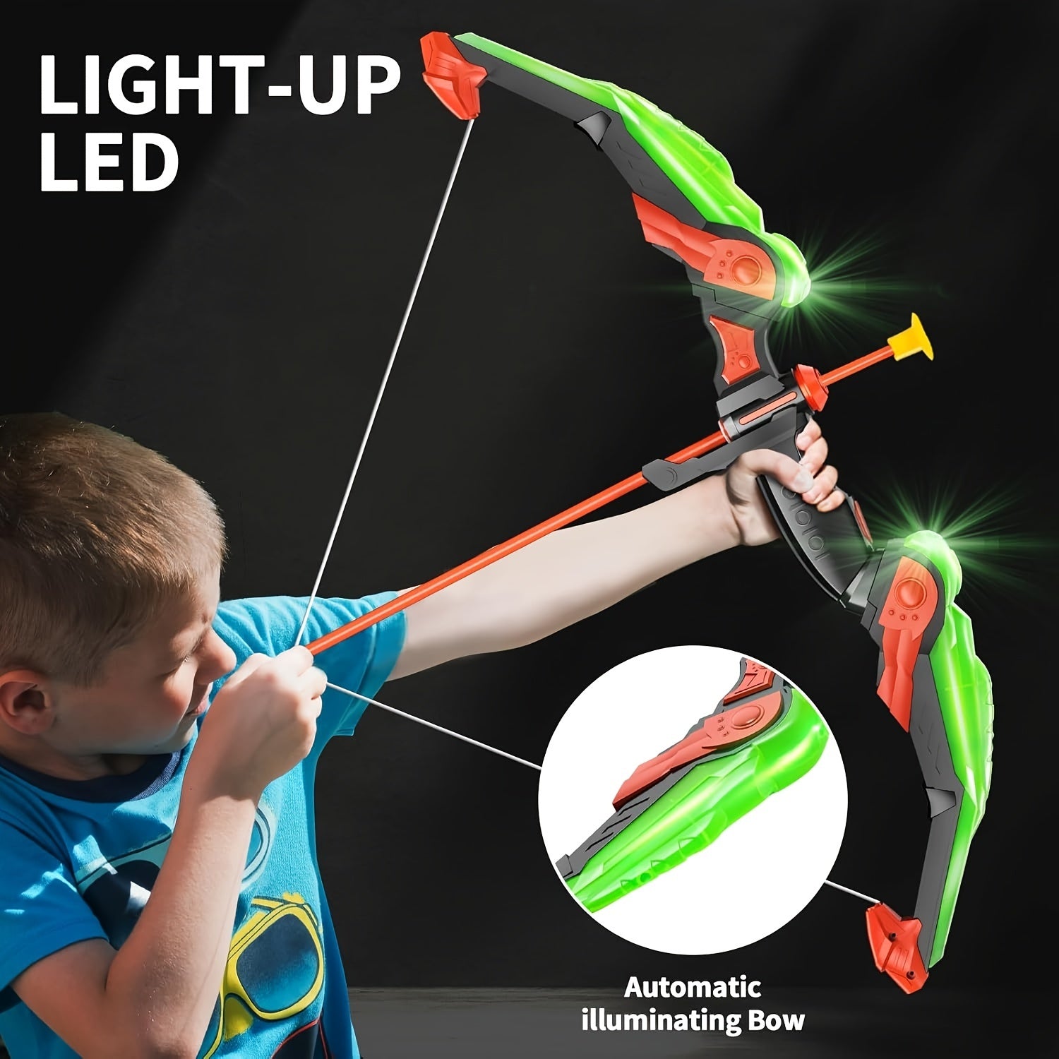 LED Light Up Archery Toy Set with 10 Suction Cup Arrows, Target & Arrow Case - Indoor and Outdoor Hunting Play Gift Toys for Kids