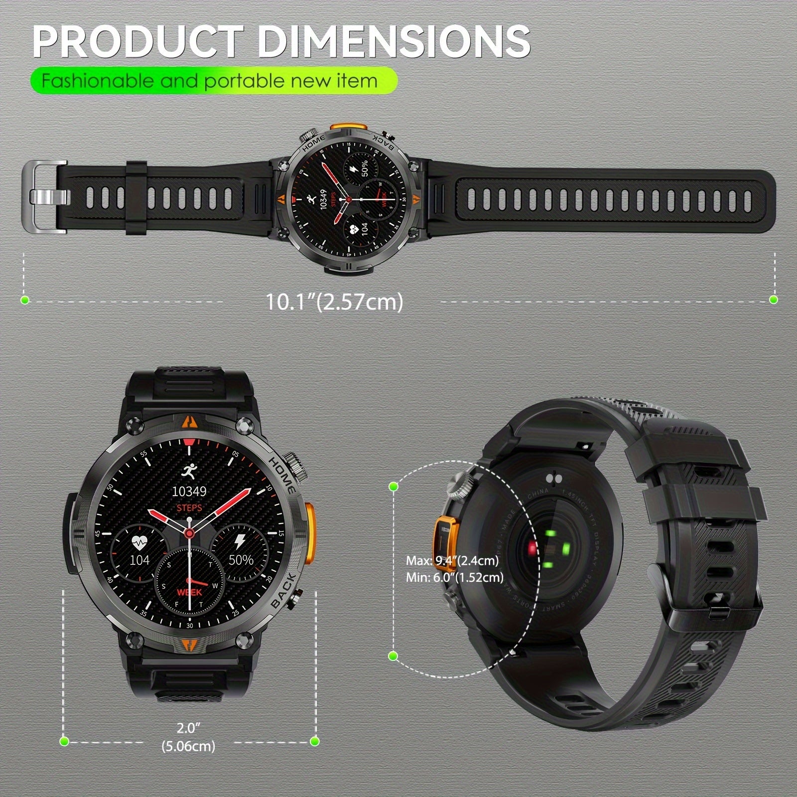 KE3 Sports Smart Watch for Men with Flashlight, LED Lighting, Answer/Make Calls, IPX8 Outdoor Sports Watch, Fitness Tracker, Pedometer, HD Touch Smartwatch, Smart Watches Compatible with iPhone And Android Phones