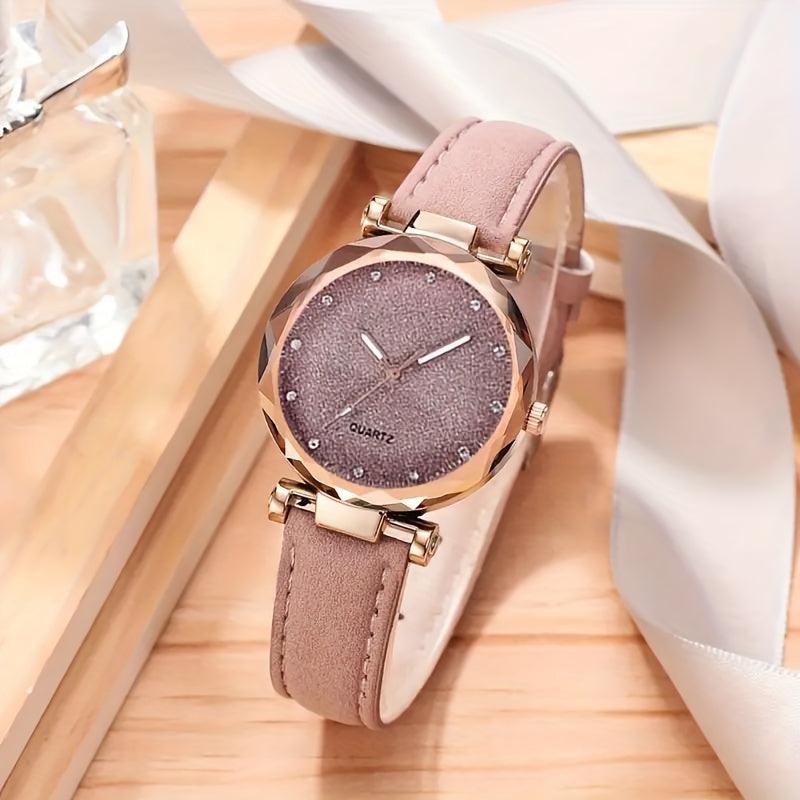 2pcs/set Women's Chic Quartz Heart-Shaped Watches and Sparkling Star Bracelet Set - an Elegant Gift For Her, The Perfect Choice For Valentine's Day