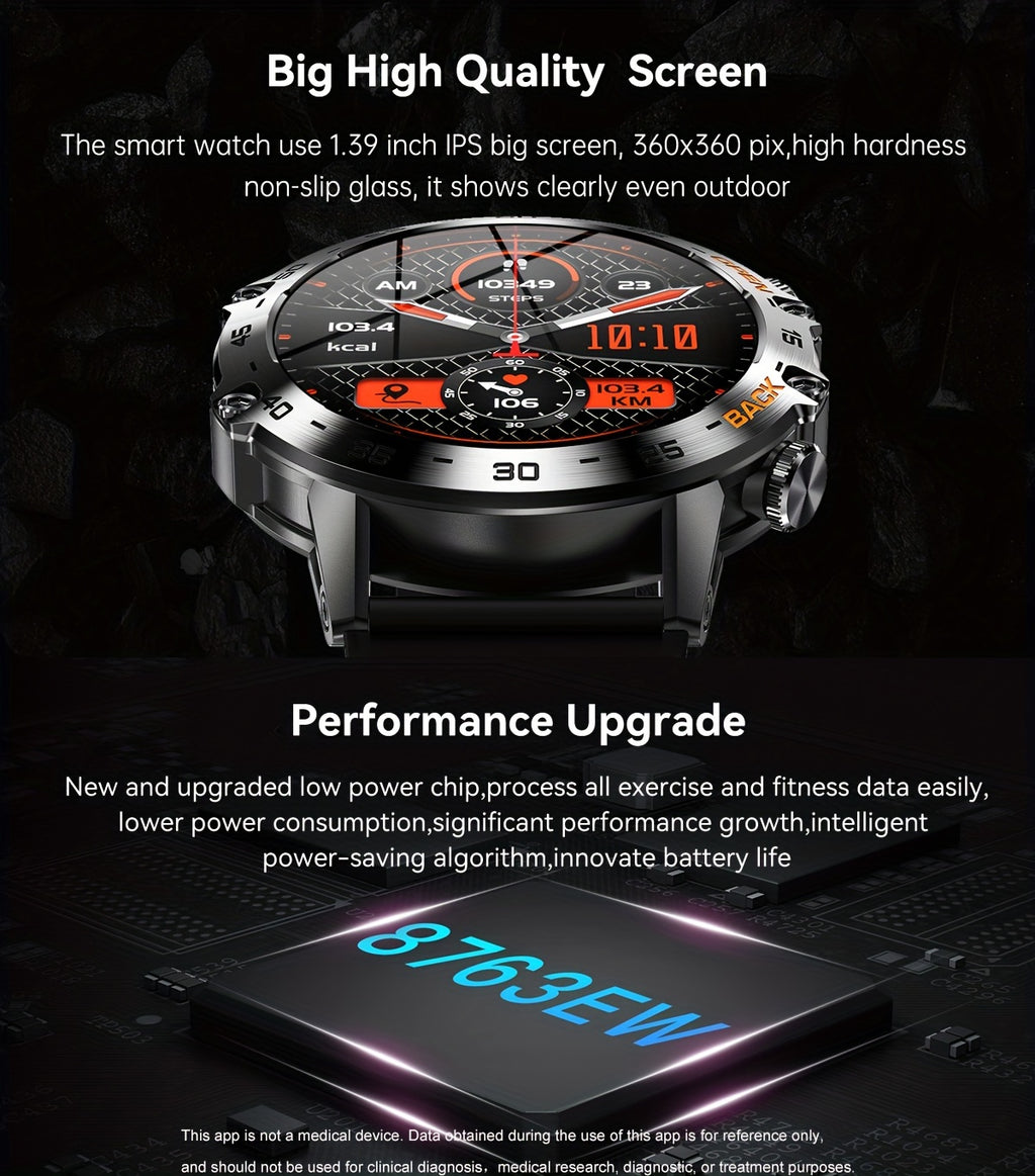 ساعة LIGE HD الذكية - ساعات يد أنيقة للنساء والرجال، مزودة بمكالمة لاسلكية، وشاشة عالية الدقة مقاس 1.39 بوصة، وأوضاع رياضية متعددة، وتنبيهات معلومات، وتذكيرات بالنشاط، وتحكم بالموسيقى، وعداد خطوات رياضي، ومراقب لمعدل ضربات القلب.